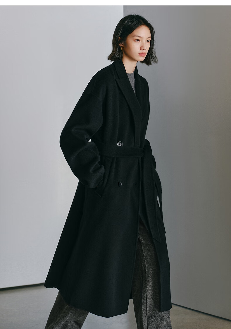 Peacebird Women's Woolen Coat Zhenrong Series Bathrobe Style 2.0 Double-Sided Woolen Jacket D Brown S 11