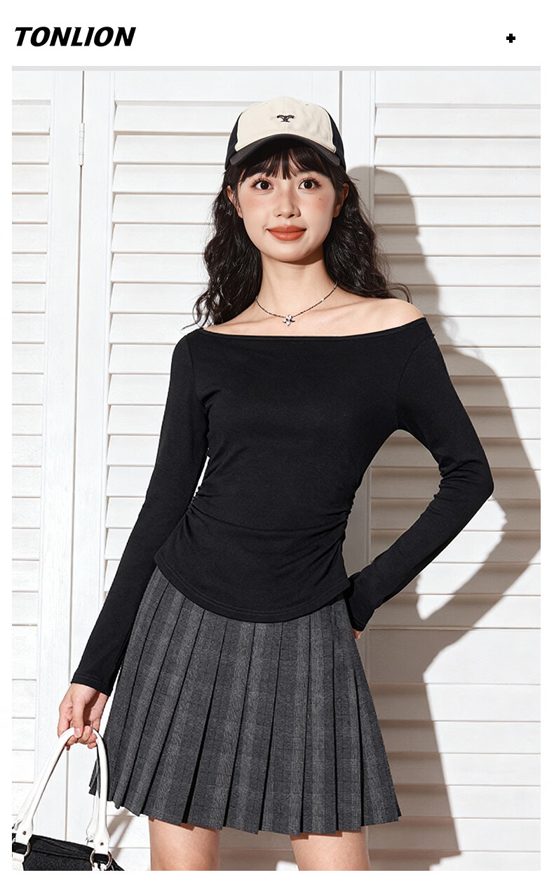 TonLion Women's Long Sleeve T-Shirt Spring Autumn Slim Fit Trendy Off-Shoulder Convertible Top 8