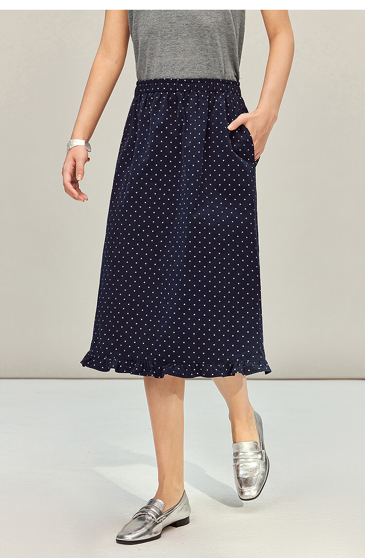 INMAN Vintage Polka Dot Ruffle Hem Cotton A-Line Skirt Blue White Dots L Spring 2026 Women's New 11