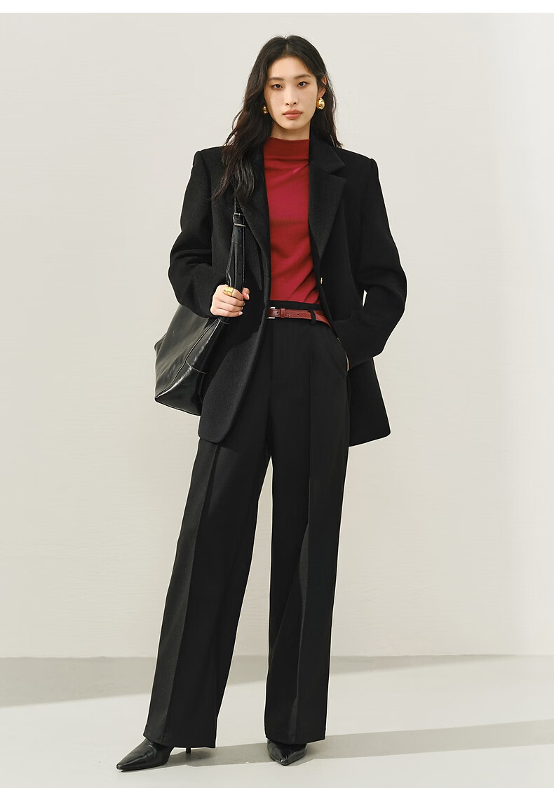 Peacebird Women's Woolen Coat Zhenmao Series Fashionable Elegant Workplace Black Long XS 10