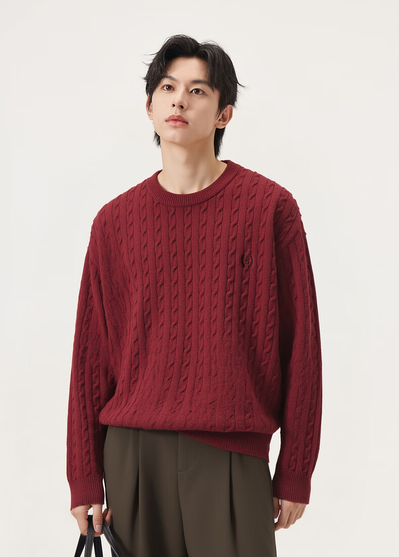 Gxgjeans Men's Embroidered Cable Knit Warm Crew Neck Sweater Knitwear 2025 Winter New Gray Coffee 190/XXXL 11