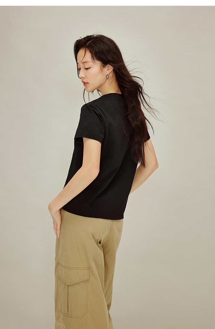 INMAN Casual Fitted Crew Neck Short Sleeve T-Shirt 26 Summer Women's New Solid Color Inner Top White M 41