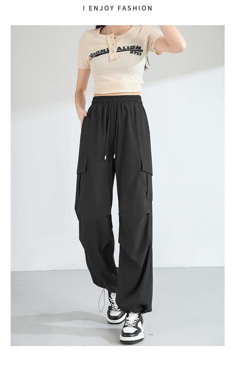 TonLion Women's Summer Cooling Workwear Pants New Wide-Leg Slim Outdoor Sports Drawstring Hem Straight-Leg Trousers 19