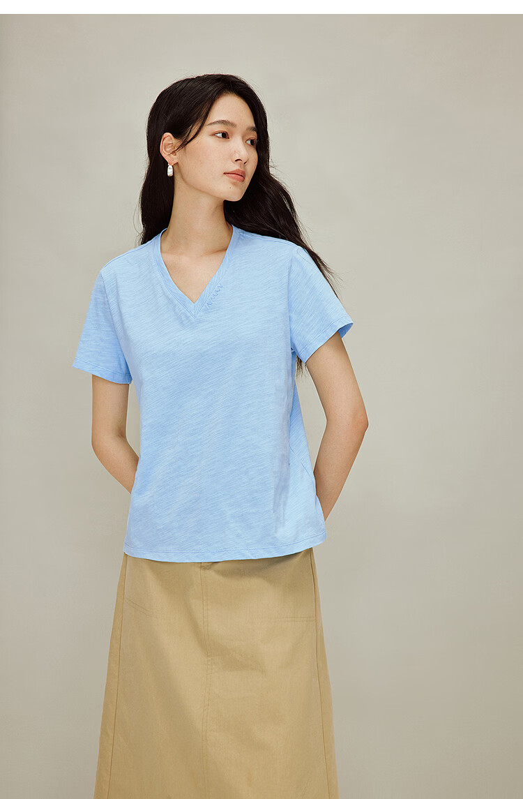 INMAN Casual Fitted Crew Neck Short Sleeve T-Shirt 26 Summer Women's New Solid Color Inner Top White M 30