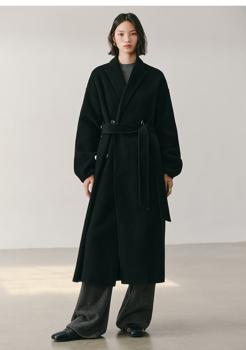 Peacebird Women's Woolen Coat Zhenrong Series Bathrobe Style 2.0 Double-Sided Woolen Jacket D Brown S 10