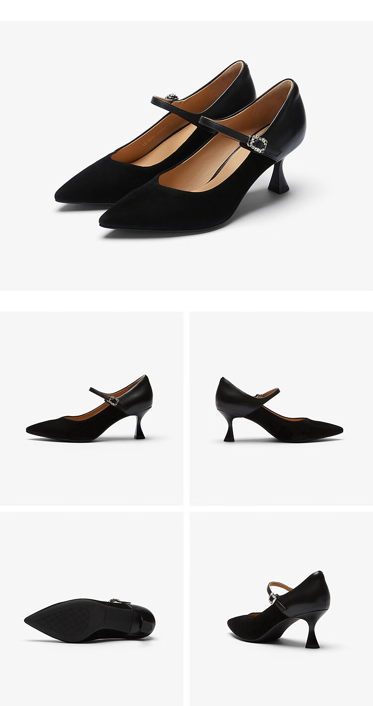 Le Saunda 2026 Spring New Women's Pointed Toe Lambskin Stiletto Mary Jane Flats 7M64901 Milk Tea Apricot BES36 8