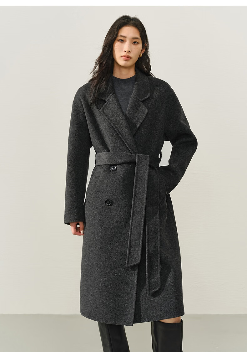 Peacebird Women's Woolen Coat Zhenrong Series 2.0 Oversized Double-Faced Wool Jacket Black Six-Button S 21