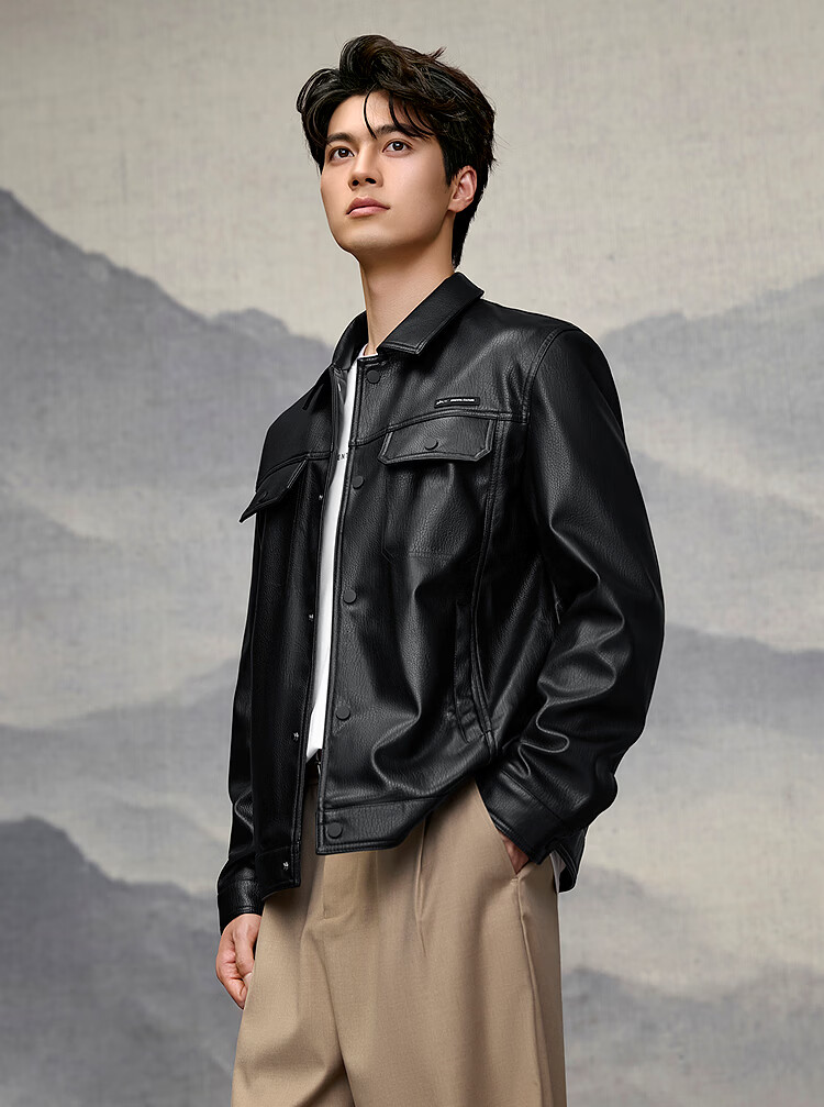 HLAHLA Men's Jacket 26 Mountain Series Not High Lapel PU Leather Spring Coat 2