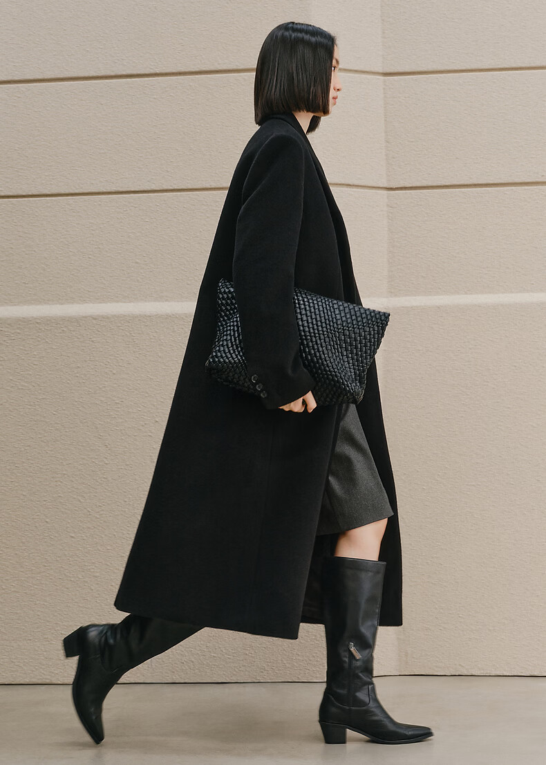 Peacebird Women's Woolen Coat Zhenmao Series Fashionable Elegant Workplace Black Long XS 4