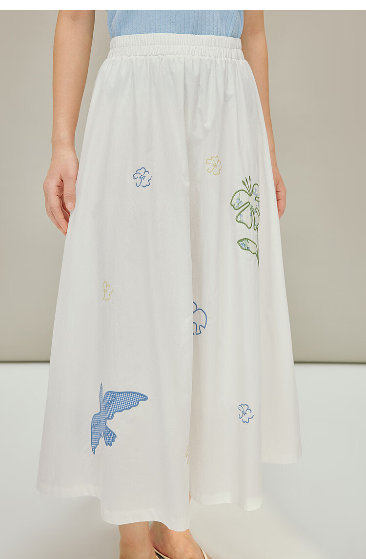 INMAN [Li Landi Same Style] 100% Cotton Heavy Embroidery A-Line Skirt Summer 2026 Women's New Pearl White L 17