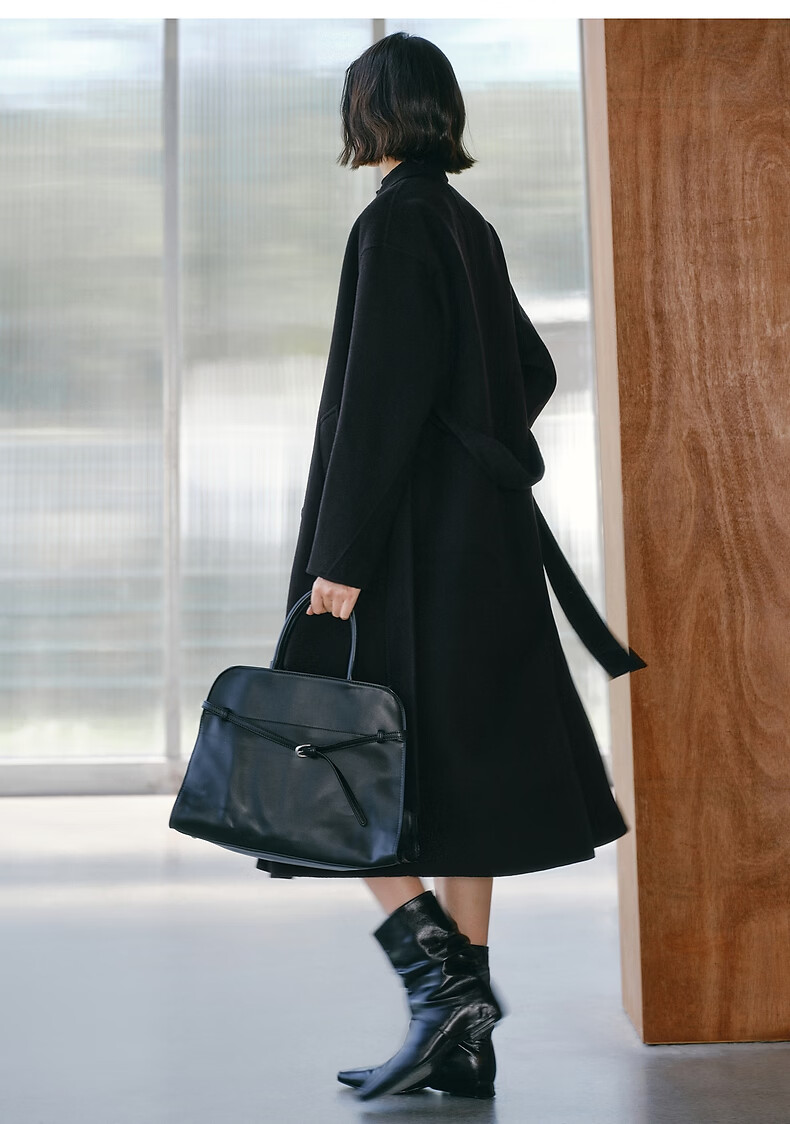 Peacebird Women's Woolen Coat Zhenrong Series 2.0 Oversized Double-Faced Wool Jacket Black Six-Button S 14