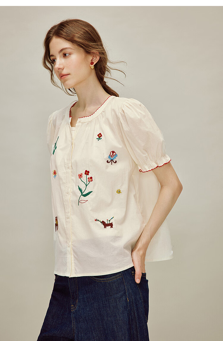INMAN Yellow Rose In Stock | 100% Cotton Colorful Embroidered Puff Sleeve Shirt 2026 Summer New Loose Doll Blouse for Women 9