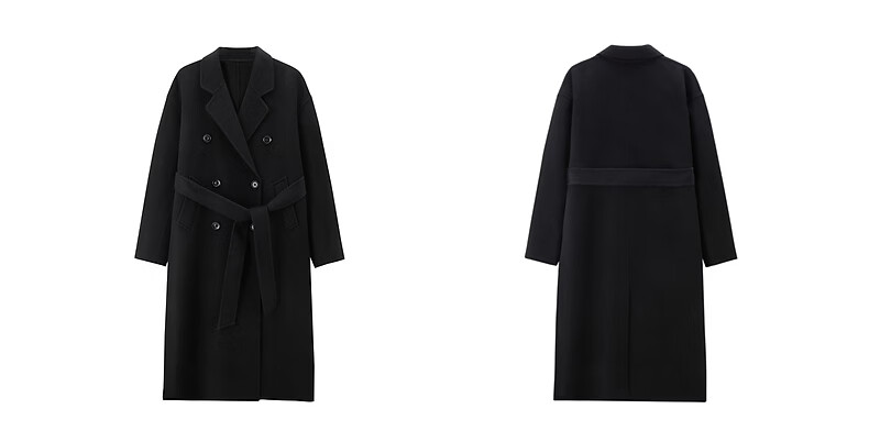 Peacebird Women's Woolen Coat Zhenrong Series 2.0 Oversized Double-Faced Wool Jacket Black Six-Button S 4