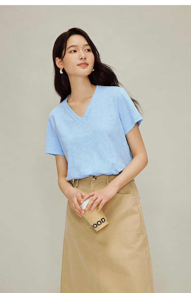 INMAN Casual Fitted Crew Neck Short Sleeve T-Shirt 26 Summer Women's New Solid Color Inner Top White M 29