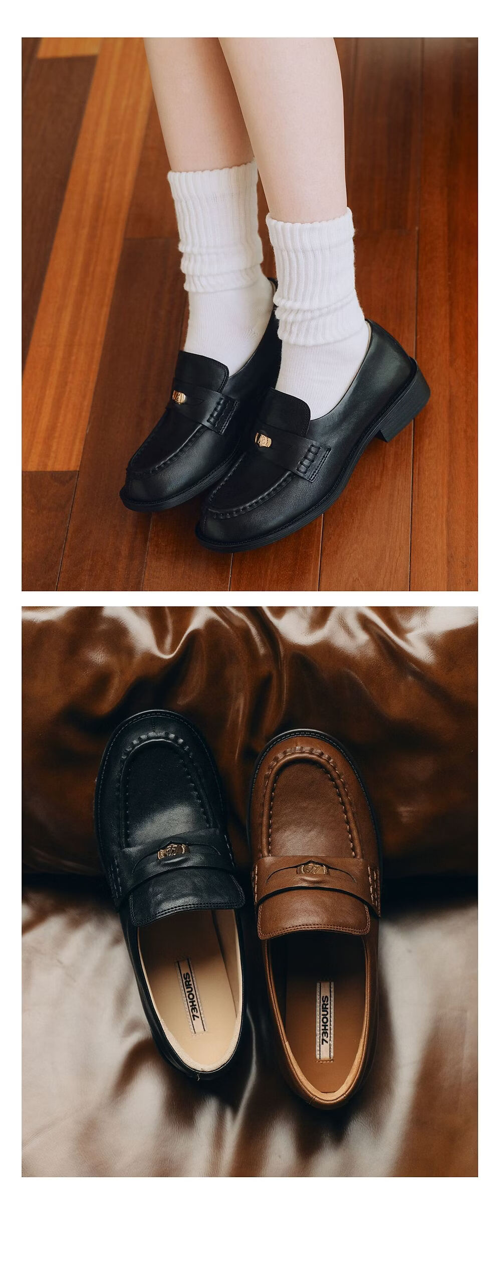 73Hours Women's Shoes Comfortable Imprint 2026 Spring New Old Money Style Cowhide Square Heel Solid Color Loafers Fashion 9