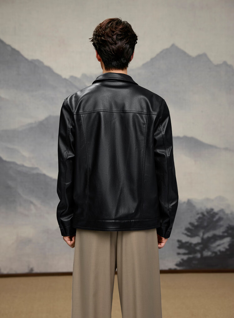HLAHLA Men's Jacket 26 Mountain Series Not High Lapel PU Leather Spring Coat 3