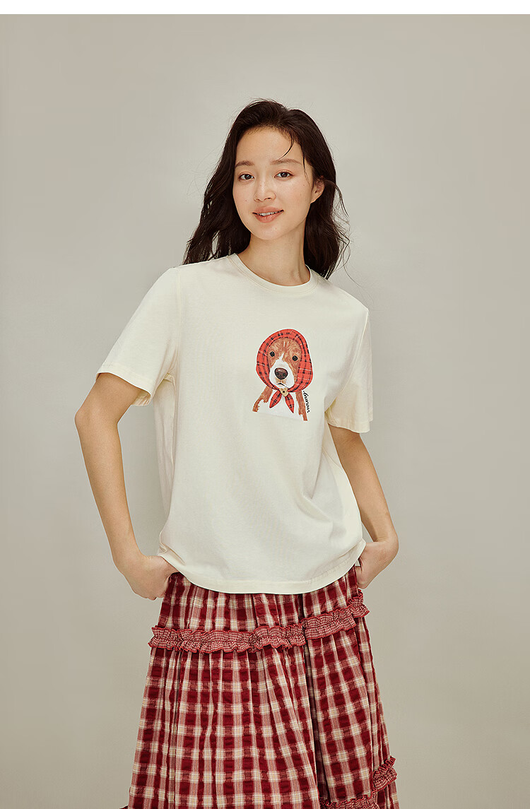 INMAN Floral Pet Print 100% Cotton T-Shirt 2026 Spring New Women's Casual Short Sleeve Top Light Gray S 22