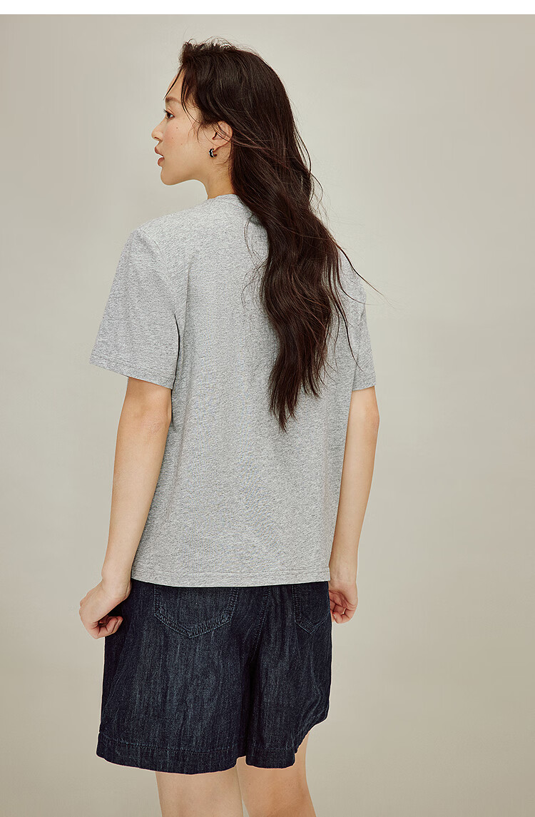 INMAN Floral Pet Print 100% Cotton T-Shirt 2026 Spring New Women's Casual Short Sleeve Top Light Gray S 18