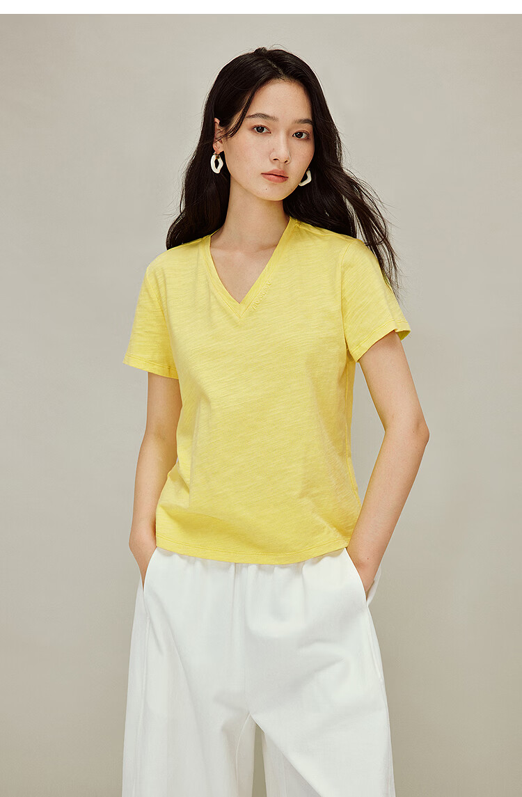 INMAN Casual Fitted Crew Neck Short Sleeve T-Shirt 26 Summer Women's New Solid Color Inner Top White M 36