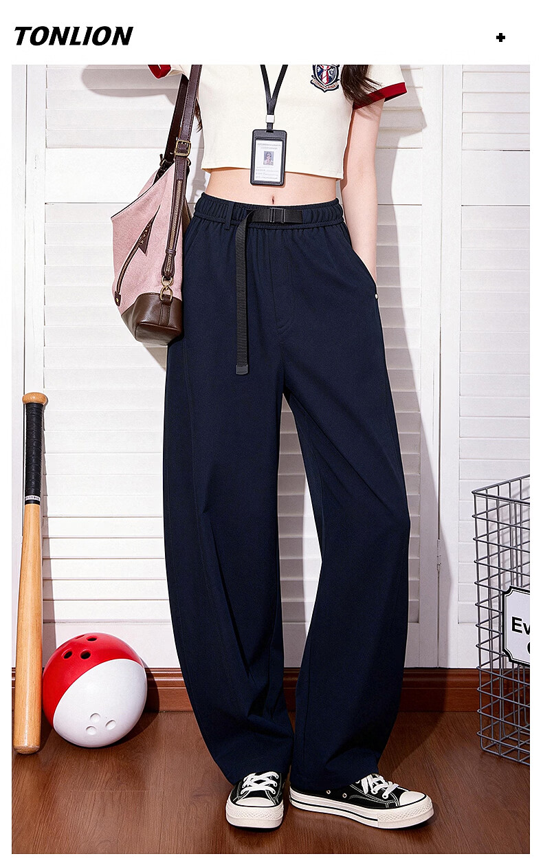 TonLion Curved Blade Work Pants Women's Spring Summer New Sports Casual Pants Elastic Buckle Design Waist Slimming Straight Pants 8