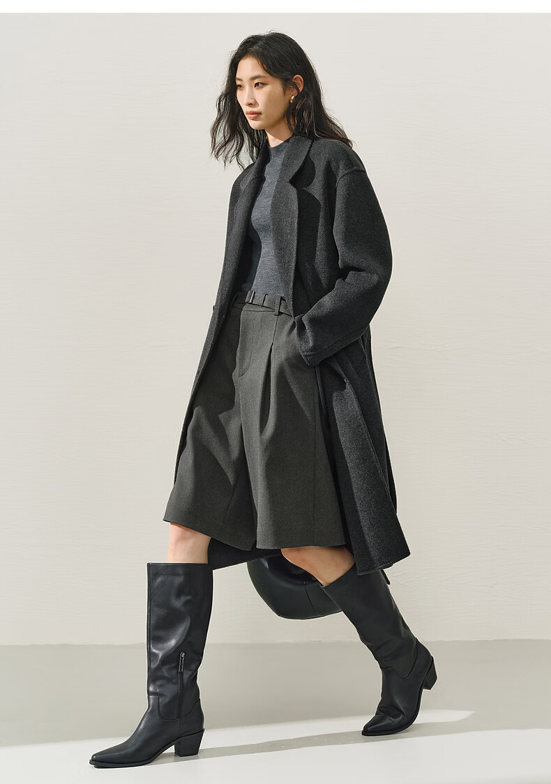 Peacebird Women's Woolen Coat Zhenrong Series 2.0 Oversized Double-Faced Wool Jacket Black Six-Button S 18