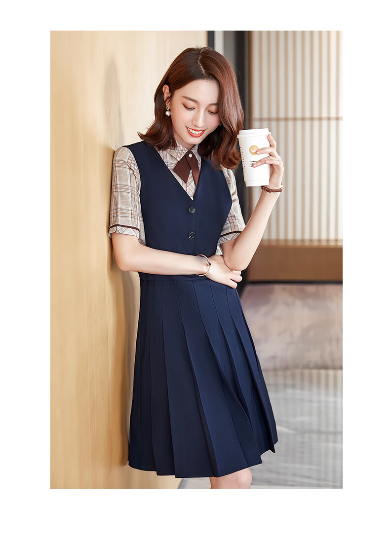 幼儿园老师面试服装教师女工作服幼师园服大学生新款连衣裙秋 灰色