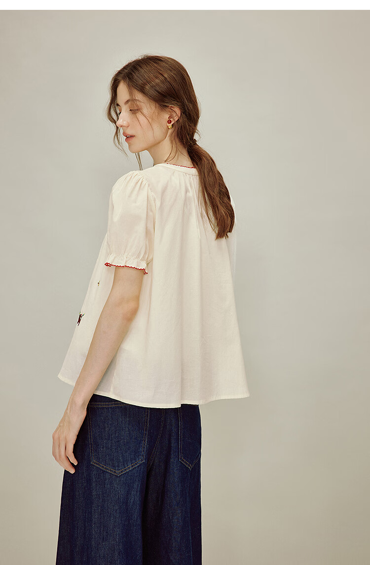 INMAN Yellow Rose In Stock | 100% Cotton Colorful Embroidered Puff Sleeve Shirt 2026 Summer New Loose Doll Blouse for Women 11