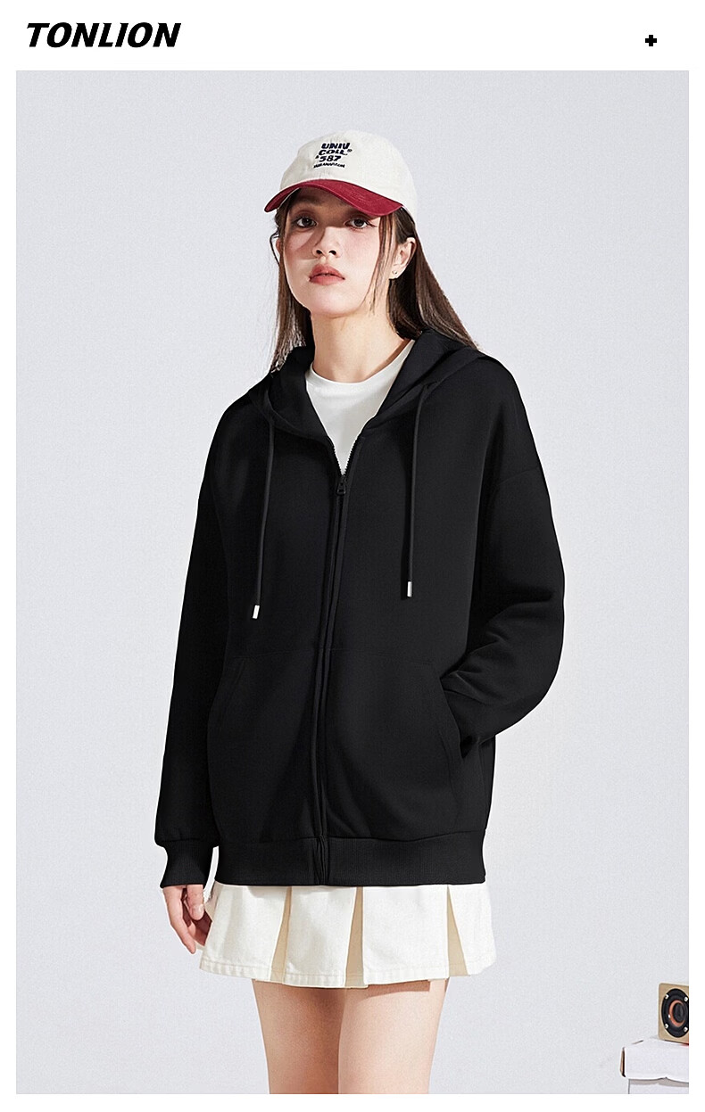 TonLion Women's Heavyweight Hoodie Cardigan Jacket Casual Loose Fit Trendy Small Size Spring Autumn New Arrival 15