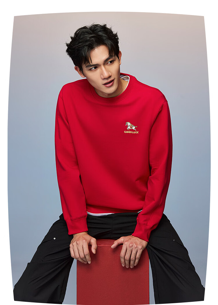 HLAHLA Men's Spring Sweatshirt 26 Chairman Recommended New Year Dunhuang Series Glutinous Rice Technology Long Sleeve Men 12