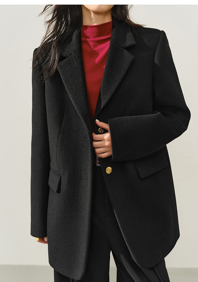 Peacebird Women's Woolen Coat Zhenmao Series Fashionable Elegant Workplace Black Long XS 13