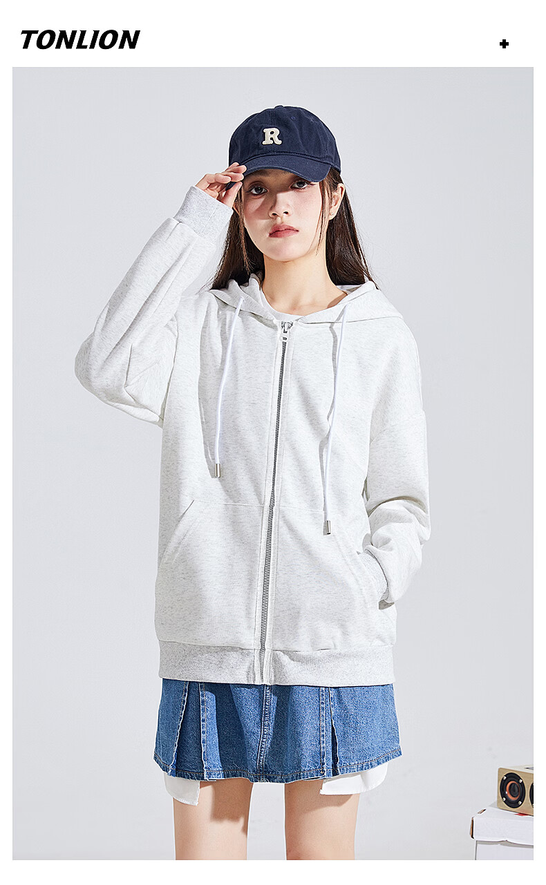 TonLion Women's Heavyweight Hoodie Cardigan Jacket Casual Loose Fit Trendy Small Size Spring Autumn New Arrival 18