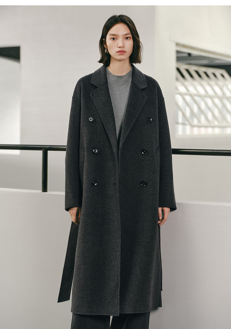 Peacebird Women's Woolen Coat Zhenrong Series 2.0 Oversized Double-Faced Wool Jacket Black Six-Button S 10