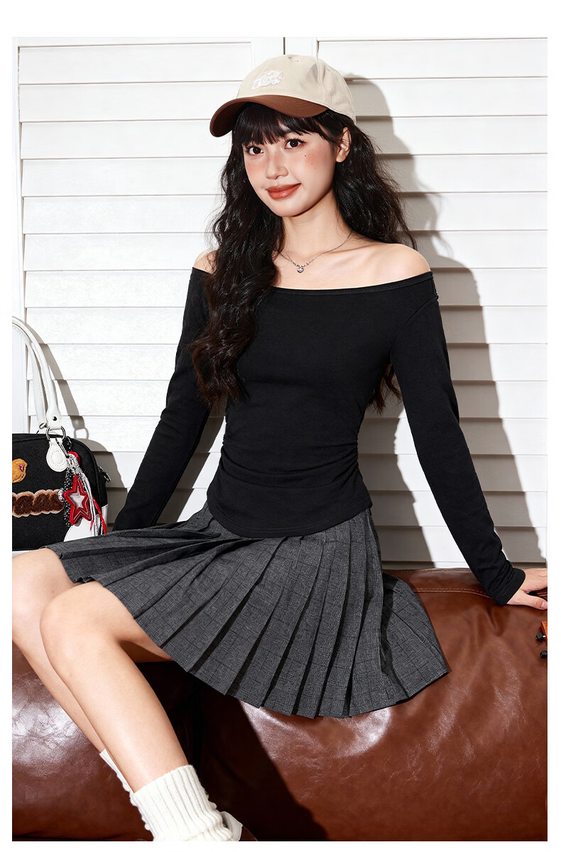 TonLion Women's Long Sleeve T-Shirt Spring Autumn Slim Fit Trendy Off-Shoulder Convertible Top 9