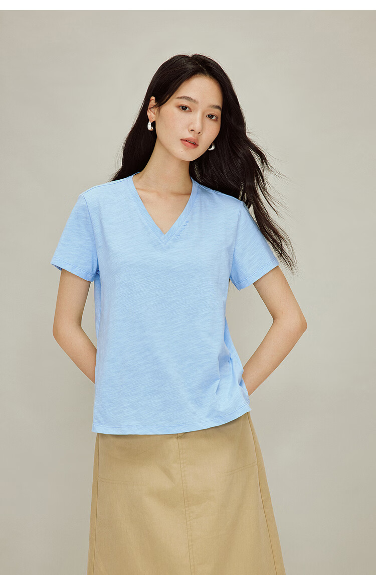INMAN Casual Fitted Crew Neck Short Sleeve T-Shirt 26 Summer Women's New Solid Color Inner Top White M 27