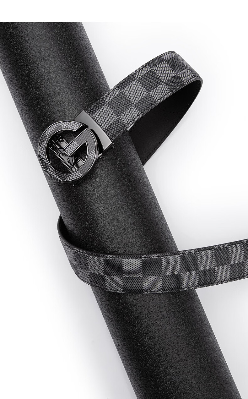 GXG Men's Commuter Black Automatic Buckle Belt with Checkered Letter Buckle Black 110cm 1