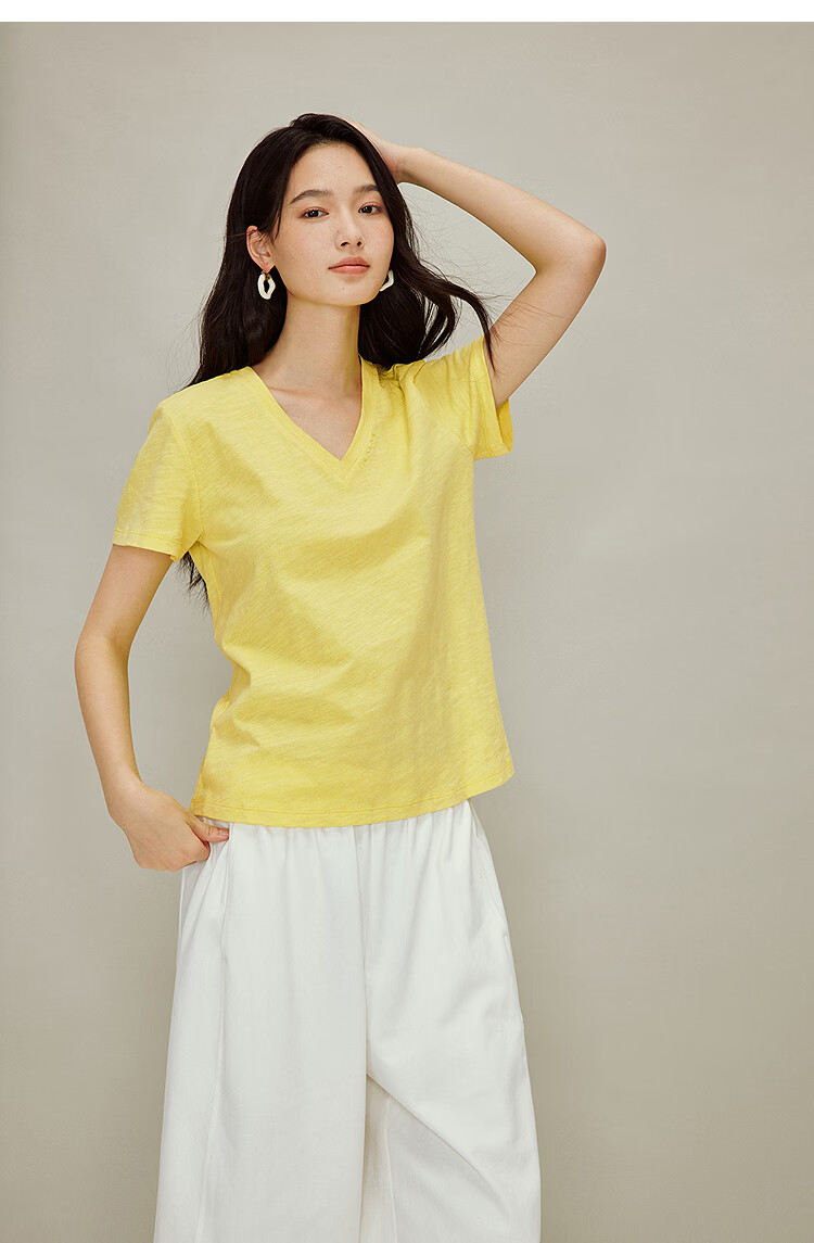 INMAN Casual Fitted Crew Neck Short Sleeve T-Shirt 26 Summer Women's New Solid Color Inner Top White M 32