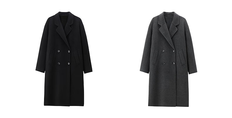 Peacebird Women's Woolen Coat Zhenrong Series 2.0 Oversized Double-Faced Wool Jacket Black Six-Button S 8