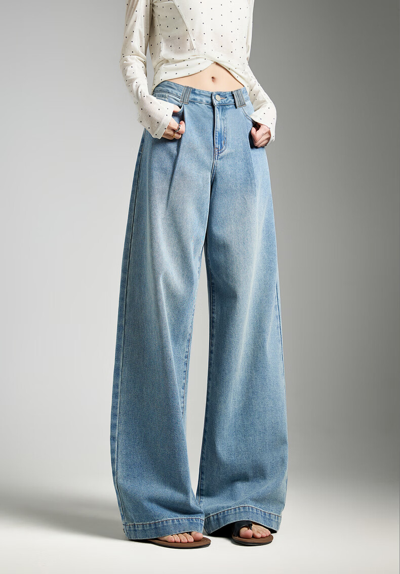 TonLion 2026 Spring Women's Pleated Denim Pants Medium Denim Blue 25 2