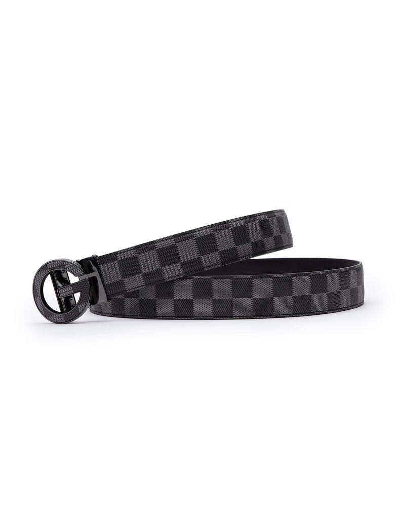 GXG Men's Commuter Black Automatic Buckle Belt with Checkered Letter Buckle Black 110cm 9