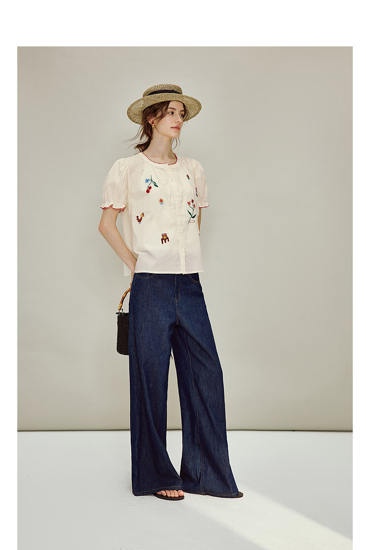 INMAN Yellow Rose In Stock | 100% Cotton Colorful Embroidered Puff Sleeve Shirt 2026 Summer New Loose Doll Blouse for Women 4