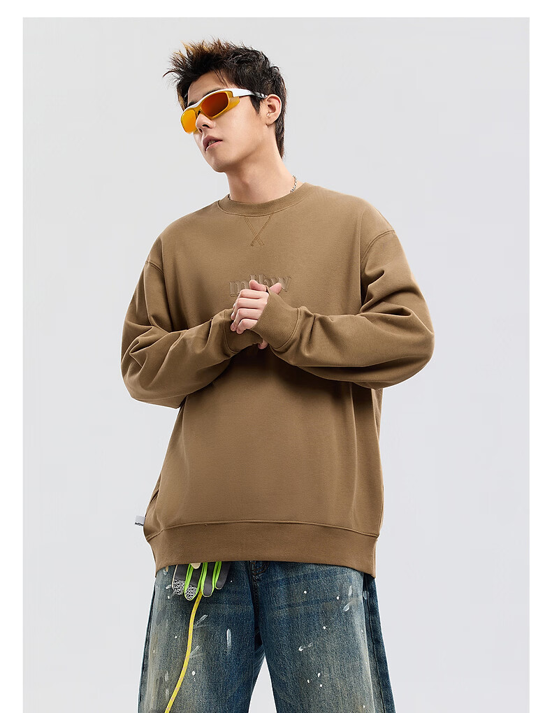 Metersbonwe Unisex Hoodie Spring Autumn New Sports Casual Long Sleeve Crewneck Top Dark Khaki 2XL185/104B 6