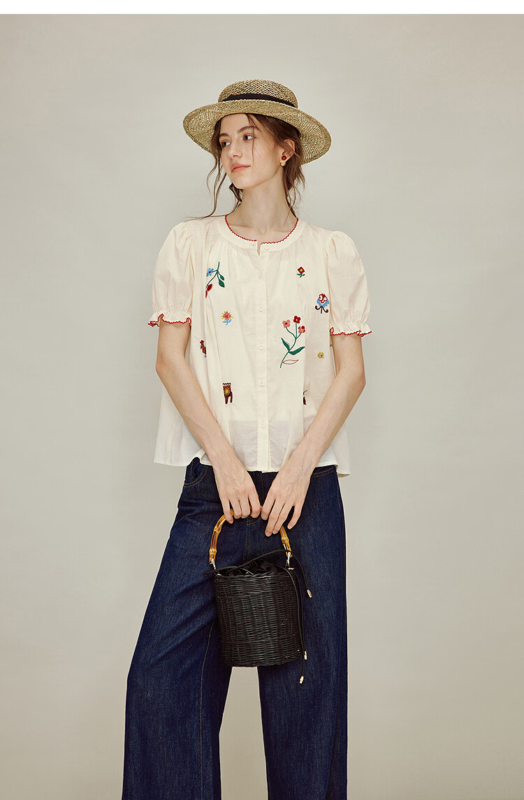 INMAN Yellow Rose In Stock | 100% Cotton Colorful Embroidered Puff Sleeve Shirt 2026 Summer New Loose Doll Blouse for Women 7