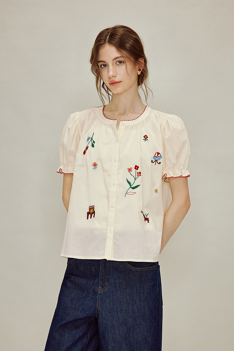 INMAN Yellow Rose In Stock | 100% Cotton Colorful Embroidered Puff Sleeve Shirt 2026 Summer New Loose Doll Blouse for Women 2
