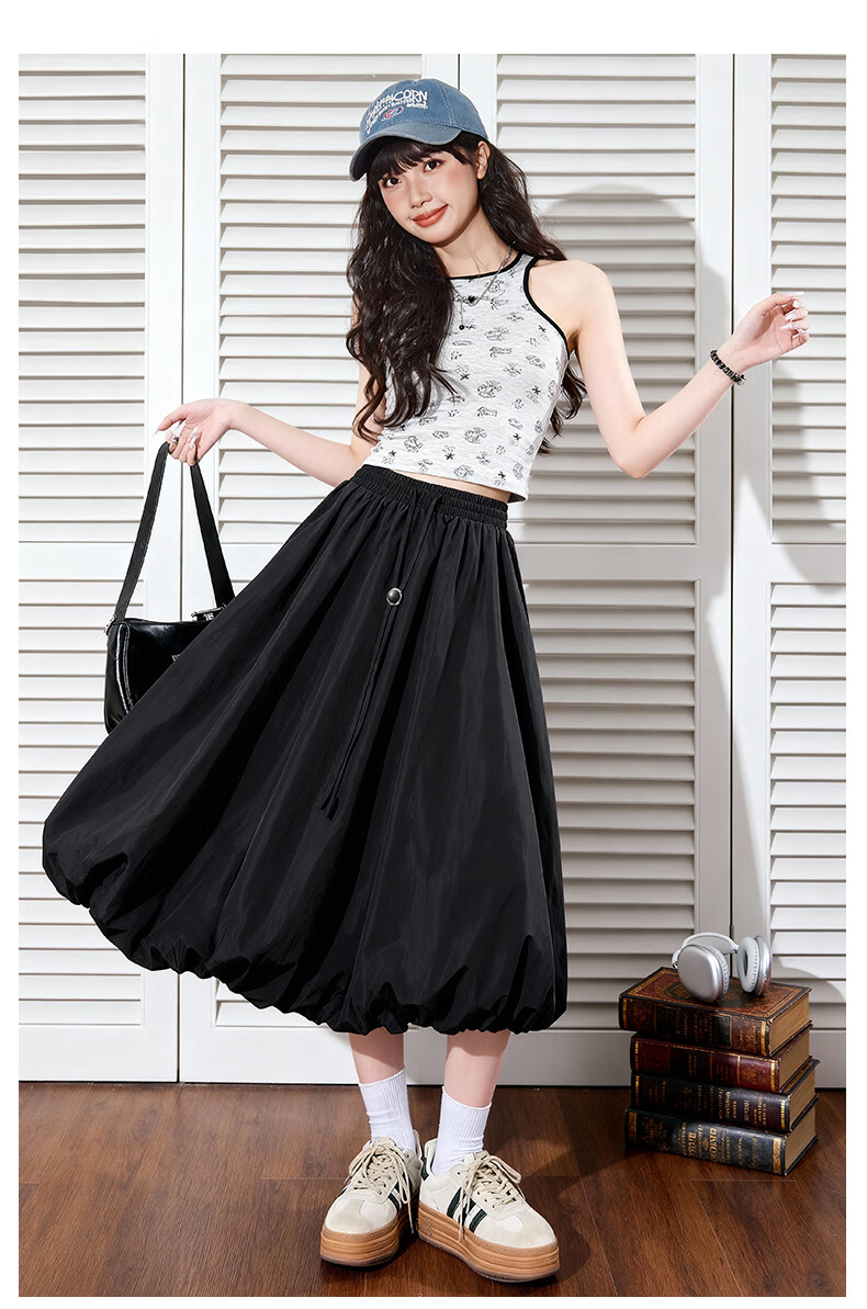 TonLion Women's Spring Summer Puff Hem Tulip Design Slim Fit 3D Effect Petite Long Skirt 9