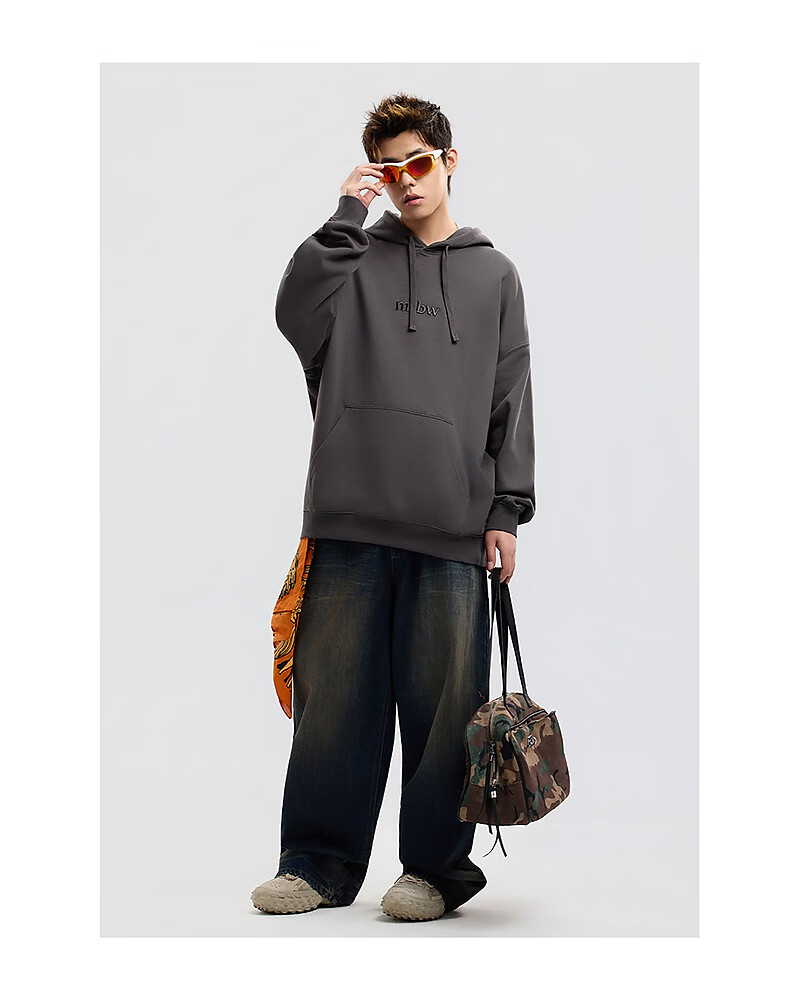 Metersbonwe Unisex Hoodie Spring Autumn New Sports Casual Long Sleeve Hooded Sweatshirt Dark Gray XL180/100A 15