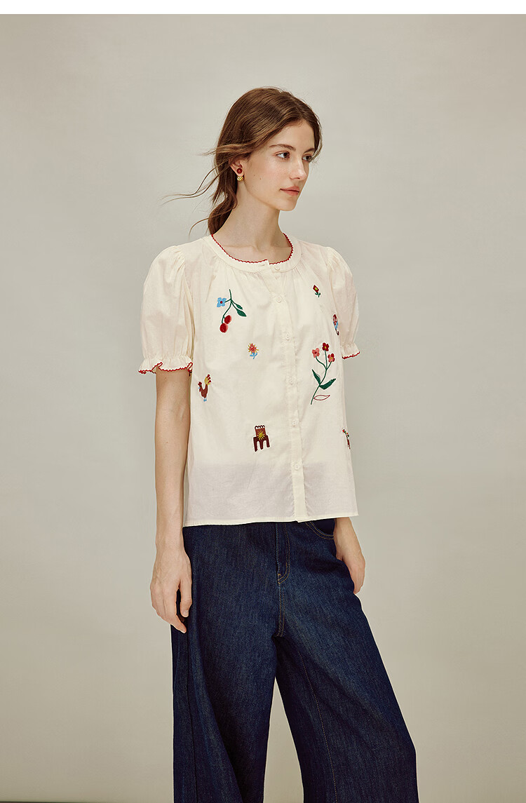 INMAN Yellow Rose In Stock | 100% Cotton Colorful Embroidered Puff Sleeve Shirt 2026 Summer New Loose Doll Blouse for Women 10