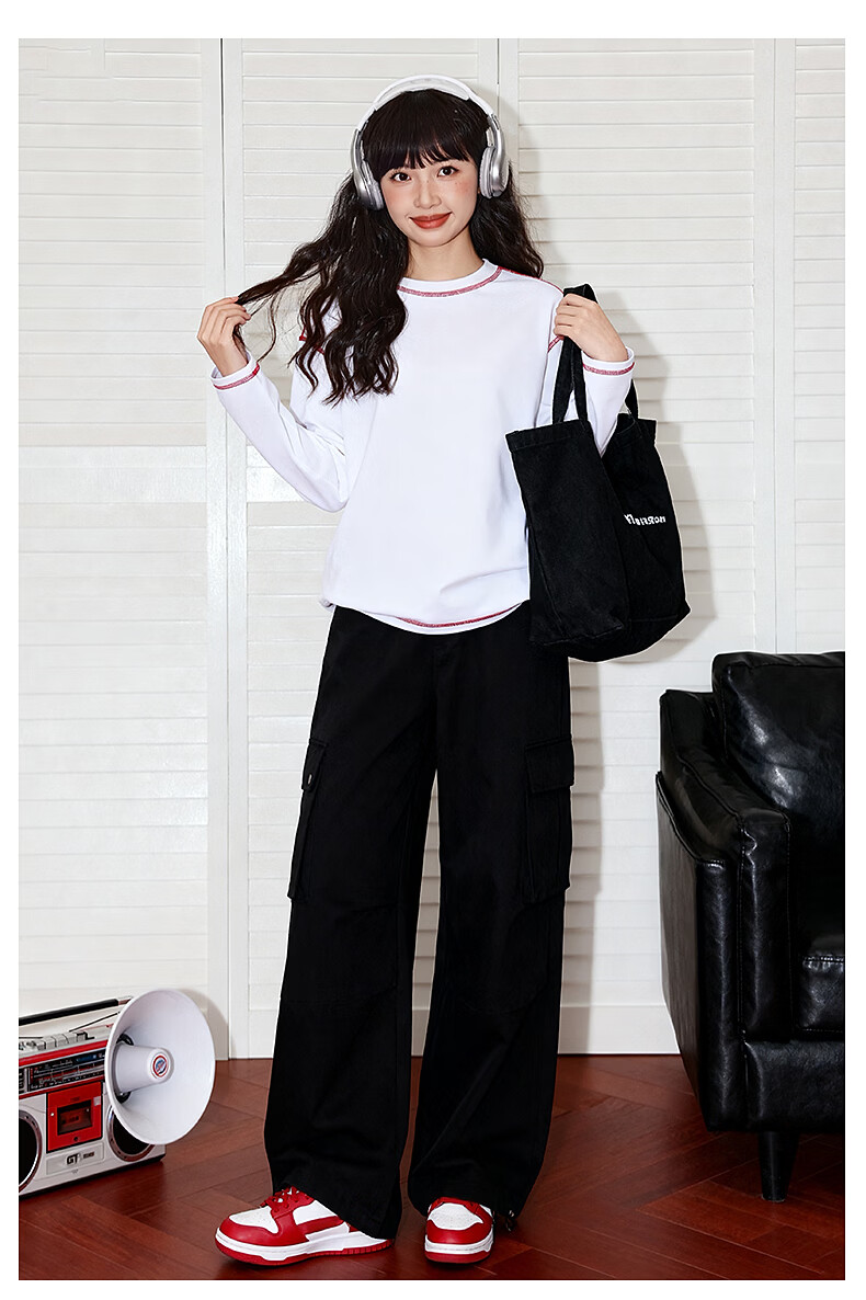 TonLion Women's Long Sleeve T-Shirt 7A Antibacterial Mite-Resistant Spring Autumn New Trendy Color-Block Design Crew Neck Inner Shirt 9