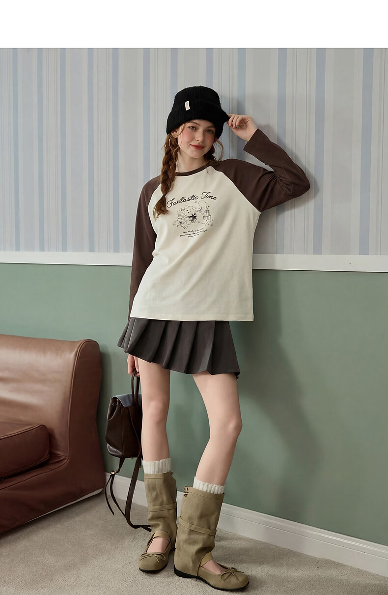 TonLion 2026 Spring Women's Raglan Long Sleeve T-Shirt Black L 3