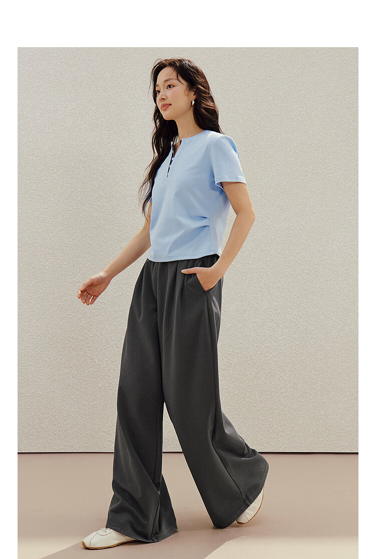 INMAN Colorblock Faux Two-Piece Pleated Waist T-Shirt Summer 2026 Women's New Design Short Sleeve Top in Vermilion Red L 30