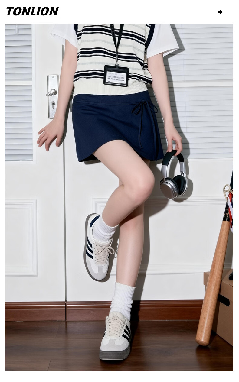 TonLion Women's Short A-Line Skirt Korean Style Petite Elegant Skirt with Bowknot and Anti-Exposure Lining College Style 10